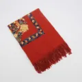 Thickened warm imitation cashmere women scarf with ethnic floral embroidery and stylish fringe. - 1st Edition Rust Red / 200cm