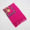 Hot pink faux cashmere winter scarf, ethnic embroidered floral warm thick shawl for women - 1st Edition Rose Red / 200cm