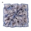 Artistic oil painting floral print square scarf with elegant wavy edge and blue grey tone. - 110x110cm / Pattern #1
