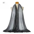 Gradient sparkly silver thread scarf detail showing black and grey ombre tone with fringe. - 1