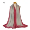 Gradient metallic silver and red women tassel scarf, soft rayon material style #8 detail view. - 8