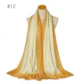 Gradient metallic fiber women scarf shawl with short tassels, elegant yellow and beige design. - 12