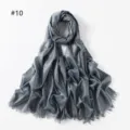 Shimmering metallic viscose scarf detail, soft texture with delicate short fringe ends. - Grey Blue