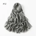 Grey metallic viscose scarf with short fringe, elegant solid color shawl detail view. - Silver Mint