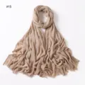 Women crinkled solid color rayon scarf hijab breathable soft fringe shawl casual daily wear - Style 15