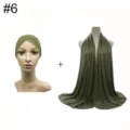 Modal stretch inner cap and large scarf set, olive green cross front hijab combo for women. - No.6 (Olive Green)