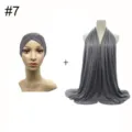 Detail view of modal stretch crisscross inner cap and oversized scarf combo in gray. - No.7 (Gray)