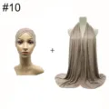 Modal stretch inner cap and large scarf detail view, comfortable daily wear combo set beige - No. 10 (Khaki)