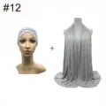 Grey modal stretch inner cap and scarf set detail, soft and breathable modal fabric. - No. 12 (Gray)