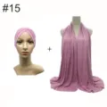 Modal elastic cross turban cap and long scarf detail view, breathable everyday set. - No. 15 (Dark Blue)