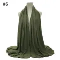 Solid color modal large cotton jersey hijab scarf, soft women wrap shawl, olive green variant #6. - Style #6