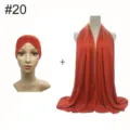 Modal stretch hijab cap and matching scarf set in rust red, comfortable detail view. - No.20 Rust Red