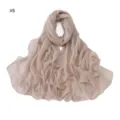 Detailed view of the sparkling rhinestone gauze long scarf, sheer texture, elegant beige. - Light Khaki