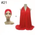 Details of the red modal stretchy under-cap and long scarf combo for daily wear. - No.21 Red
