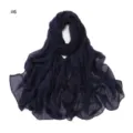 Navy blue starry foil chiffon long scarf detail showing lightweight breathable sheer fabric. - Dark Blue