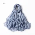 Women glitter viscose solid color scarf lightweight cotton linen shawl headwrap blue chic - 13#