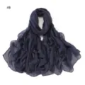 Dark blue starry foil voile long scarf, soft breathable women hijab wrap shawl for daily wear. - Dark Blue