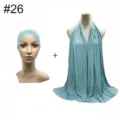 Modal stretch under-scarf and large scarf detail, close-up display, blue-gray color. - No. 26 (Cyan Gray)