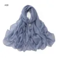 Fashionable solid color grey-blue rhinestone chiffon long scarf breathable soft women shawl wrap - Grey Blue