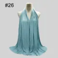 Soft modal jersey hijab scarf detail view, breathable lightweight fabric in light blue color. - No.26 Light Blue