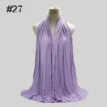 Detailed view of the soft solid color modal jersey hijab scarf in light purple fabric. - No.27 Lilac