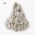 Viscose metallic shimmering scarf with short fringe, elegant draped women shawl in silver. - Beige