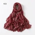 Women metallic viscose scarf, sparkly glitter design with short fringe for winter warm wear. - Dark Red