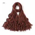 Solid color wrinkled rayon scarf for women, breathable and soft with tassel ends. - Style 13