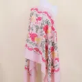 Roze geborduurde kasjmier-look sjaal etnische stijl bloemen kwastjes warme omslag - Roze
