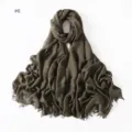 Solid dark green cotton modal scarf with frayed edges elegant lightweight breathable wrap - #6 Green