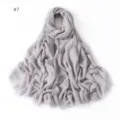 Light grey modal cotton solid color breathable scarf with short fringe detail for women. - #7 Light Gray