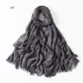 Dark grey solid modal cotton scarf with short fringe, soft breathable lightweight hijab. - #9 Dark Gray