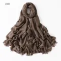 Brown solid color modal cotton scarf, lightweight breathable shawl with short fringe, detail view. - #10 Khaki