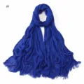 Solid color crinkled rayon scarf for women, lightweight breathable hijab with frayed tassel ends. - Pattern #1
