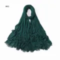 Women solid color wrinkled rayon hijab scarf with tassel fringe breathable soft daily wear - Style 43