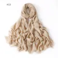 Lightweight solid color modal cotton scarf breathable casual shawl with short fringes #13 - #13 Light Khaki
