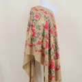 Geborduurde Kasjmier-Look Sjaal Etnische Granaatappel Bloemige Wikkel Warme Winter Cape - camel