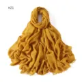 Mustard yellow cotton modal scarf with short fringe casual lightweight solid color shawl for women - #21 Mustard Yellow