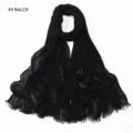 Black pleated rayon scarf for women, soft breathable solid color hijab with tassel ends. - #4 Black