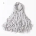 Solid color gray rayon crinkled scarf with tassels, breathable, soft, elegant hijab accessory. - Geometric #5