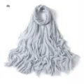 Light Blue Rayon Wrinkled Scarf, Soft Breathable Fringed Solid Color Variant Number 6 - Style #6