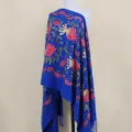 Blauwe geborduurde kasjmier-look sjaal etnische stijl granaatappel warme winteromslag - Saffierblauw