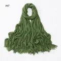 Green crinkled solid color rayon scarf lightweight soft breathable hijab fringe accessory - Style 47