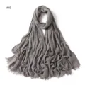 Solid color crinkled rayon scarf, soft breathable long modal headscarf with frayed ends. - Style #10