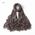 Solid color brown wrinkled rayon scarf with tassel ends, soft lightweight breathable women's hijab. - Style #11