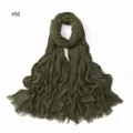 Women solid crinkled rayon scarf with fringed ends breathable soft lightweight olive green - Style 50