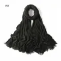 Black crinkled solid color scarf with tassel ends, soft and breathable fabric accessory. - Style 51