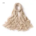 Khaki solid color crinkled rayon scarf with tassel ends, soft and breathable fabric. - Style 14