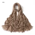Women solid color pleated rayon scarf with tassel ends, soft breathable hijab wrap shawl. - Style 16
