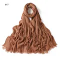 Solid brown rayon pleated scarf with fringed ends, soft and breathable daily headscarf. - Style 17